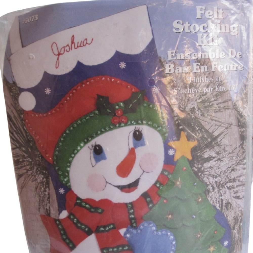NEW Design Works Felt Christmas Stocking Kit 5073 Snowman & Tree Personalize It